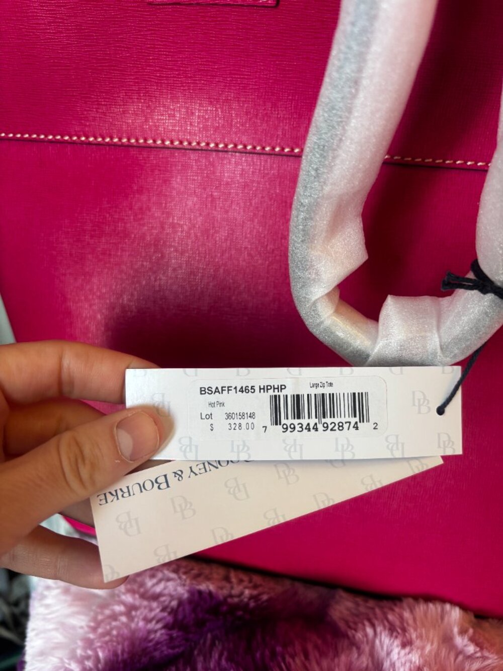 Dooney & Bourke Hot Pink Saffiano Leather Trapezoidal Large Tote Bag NWT - Picture 4 of 10